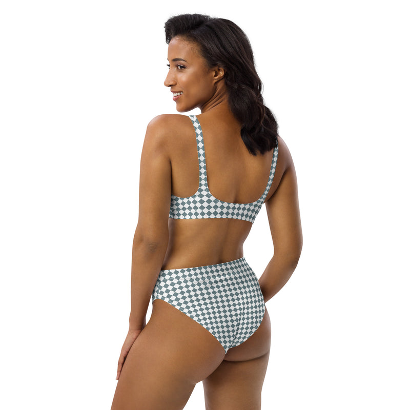 Recycled high-waisted bikini - Med rutigt mönster
