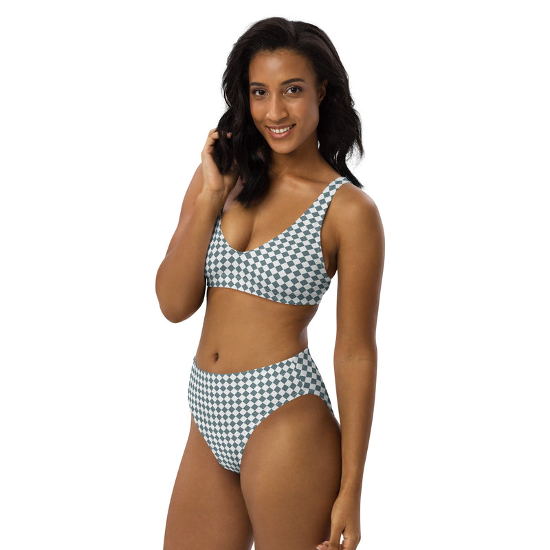 Recycled high-waisted bikini - Med rutigt mönster