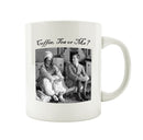 Porslinsmugg med texten "Coffee, tea or me?"