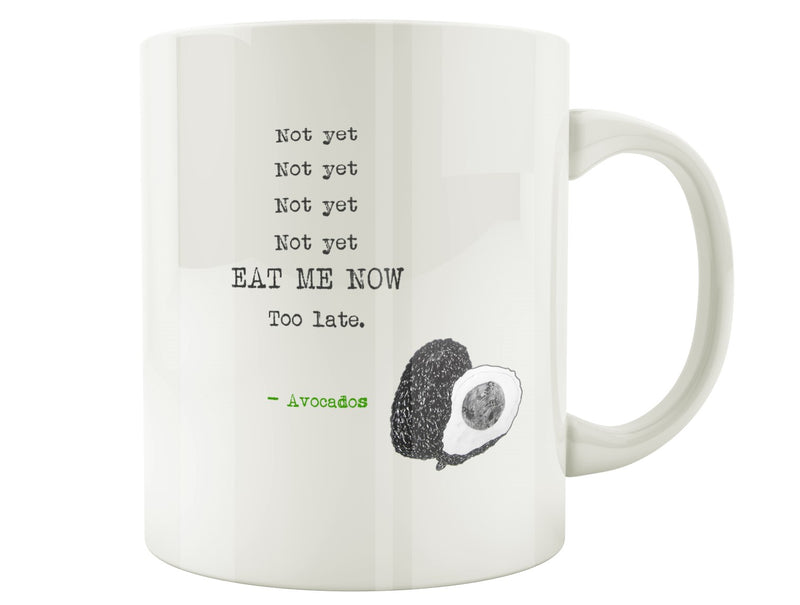 Porslinsmugg med rolig text om avocados