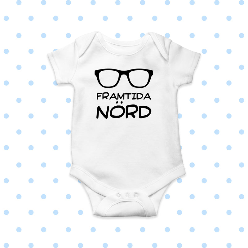 Babybody med texten "Framtida Nörd"