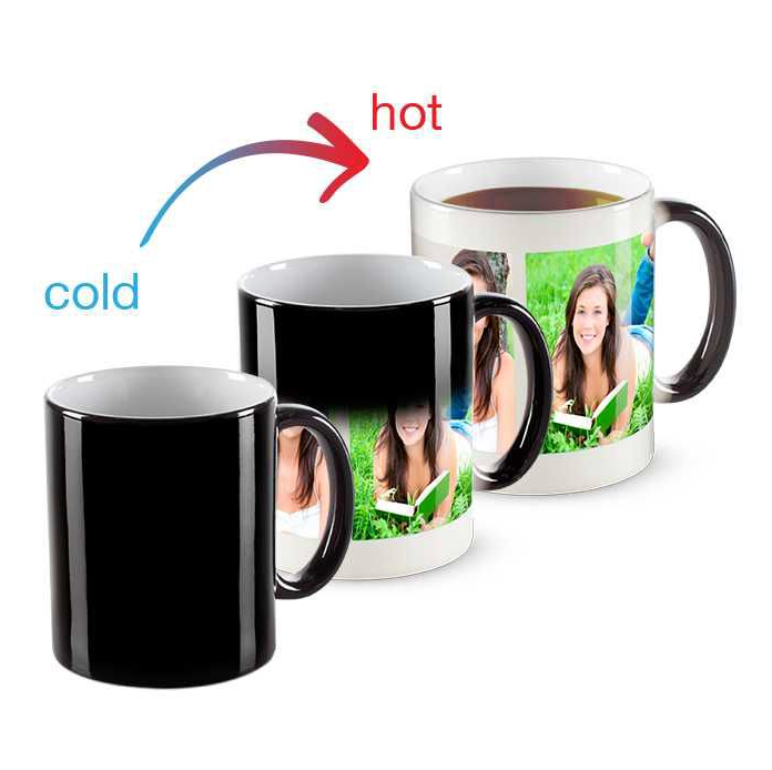 Svart porslinsmugg som ändrar färg - Ditt tryck