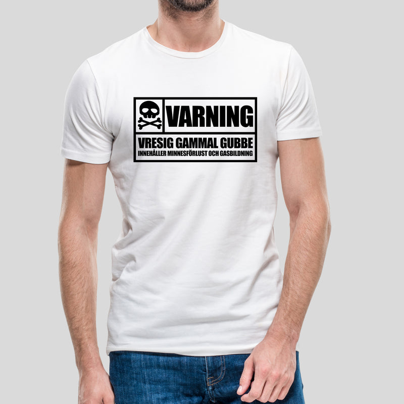 T-shirt med texten "Varning! Vresig gammal gubbe"