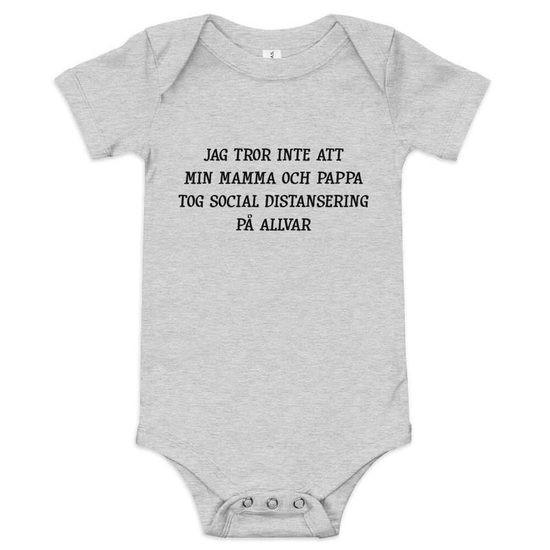 Babybody med texten "Social distansering"