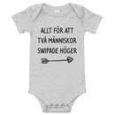 Babybody med texten "Allt för att två människor swipade höger"