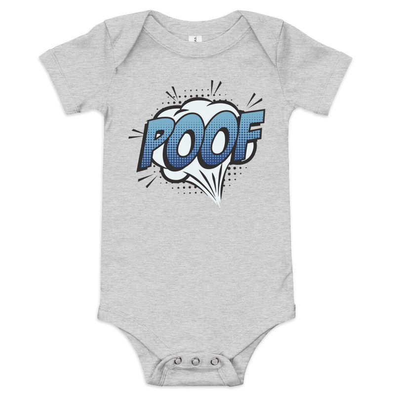 Babybody med texten "POOF"
