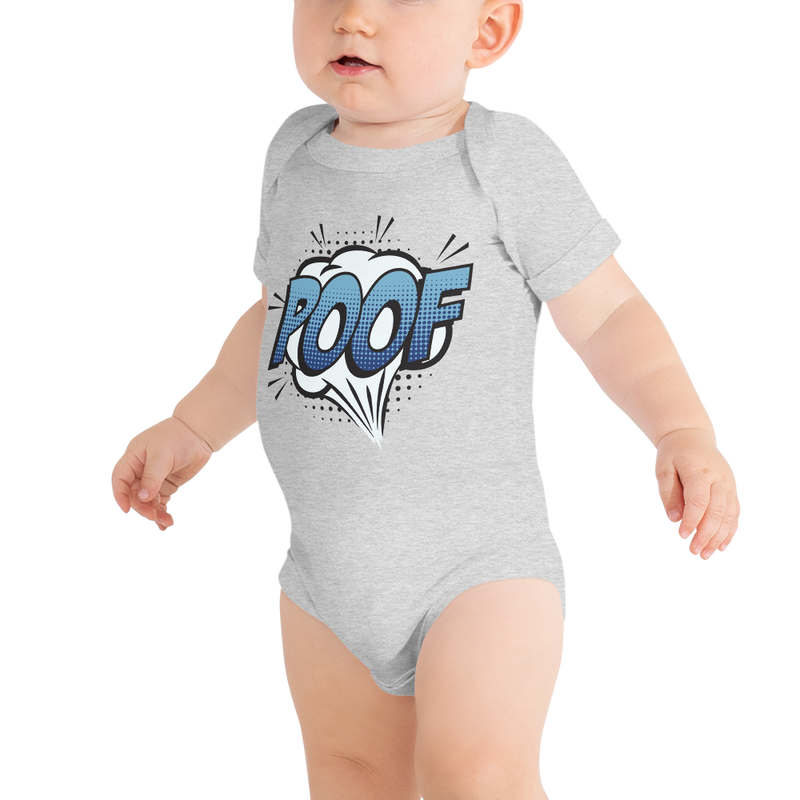 Babybody med texten "POOF"