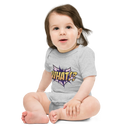 Babybody med texten "WHAT!?"