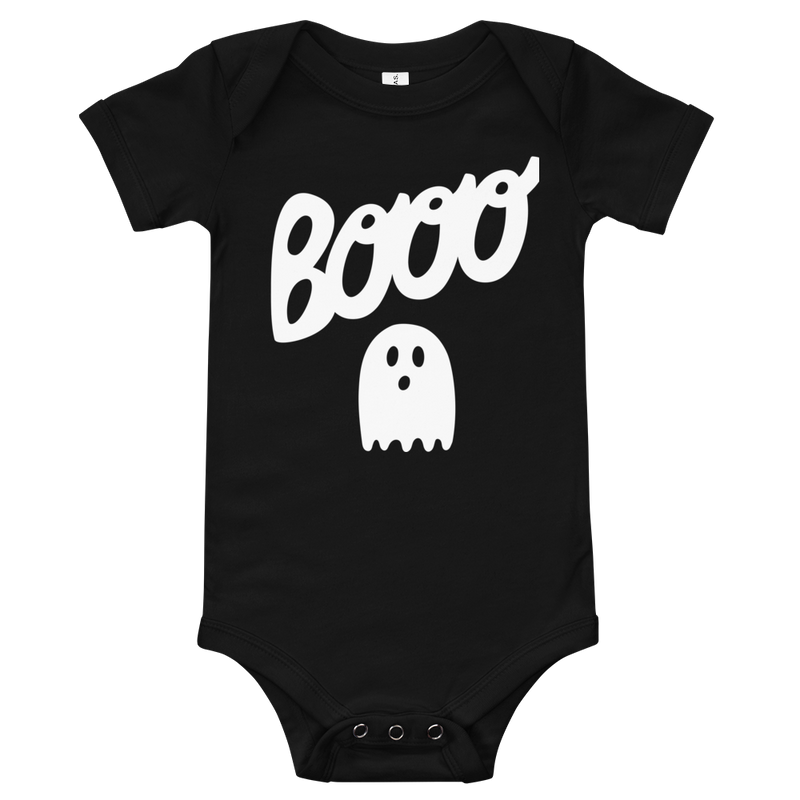 Babybody med texten "Booo"