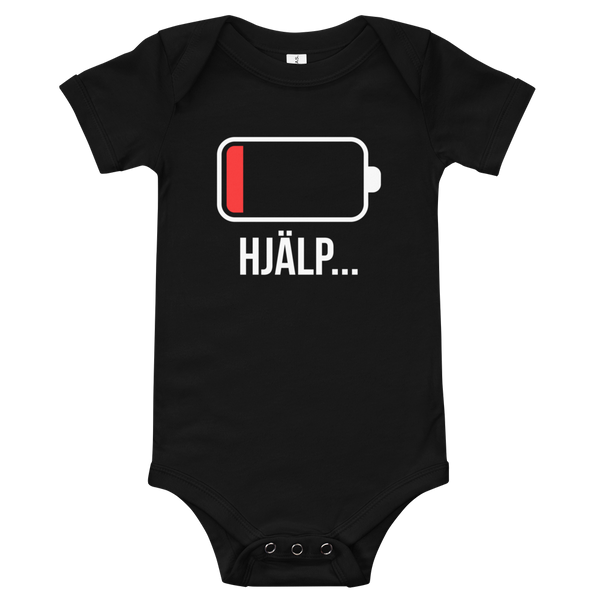 Babybody med texten "HJÄLP"