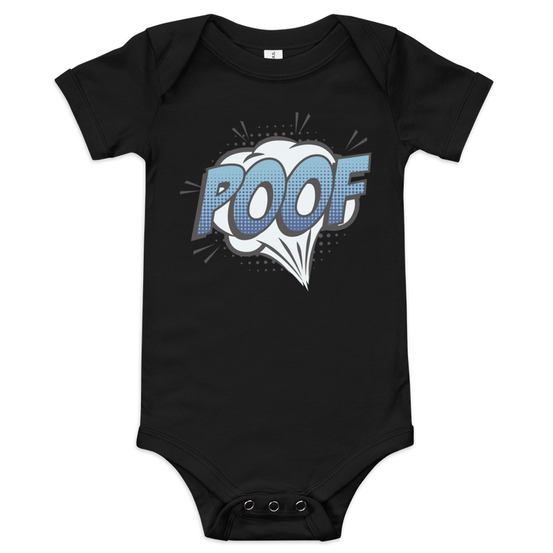 Babybody med texten "POOF"