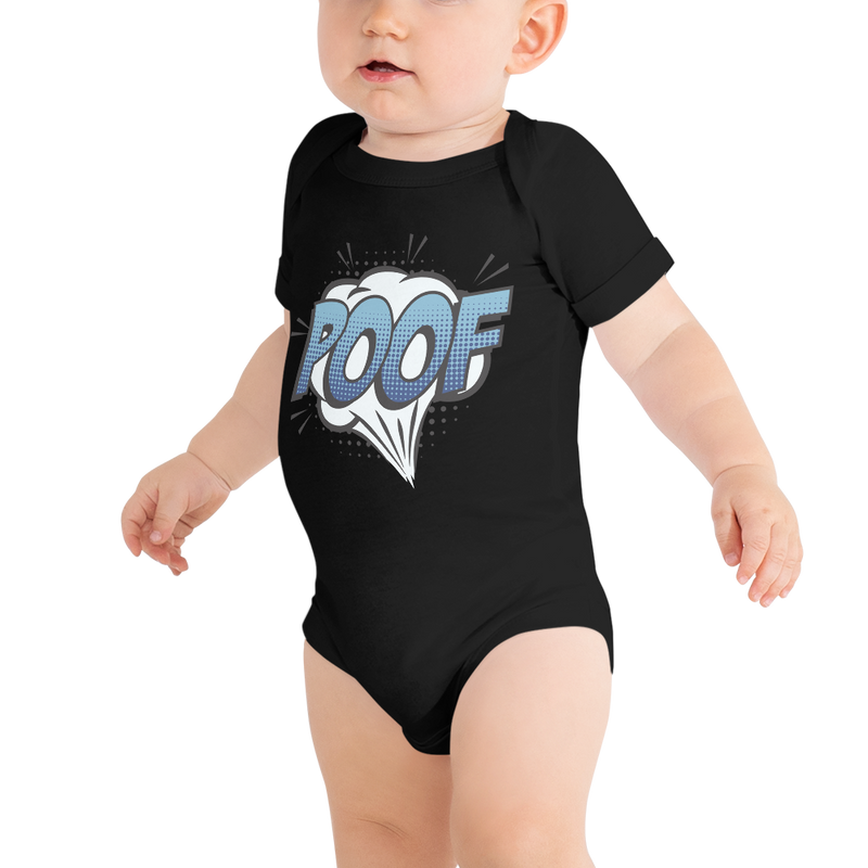Babybody med texten "POOF"