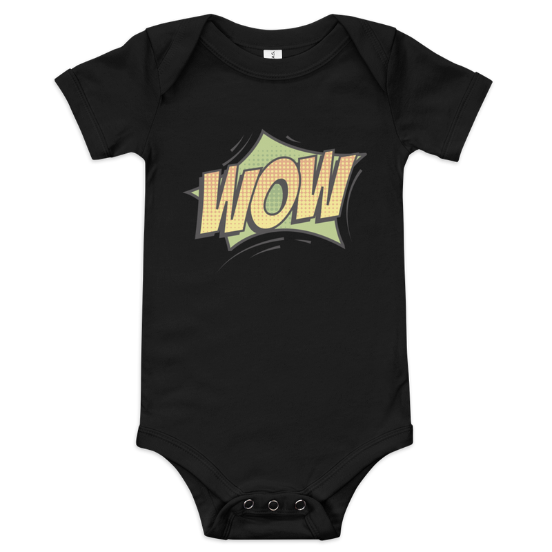 Babybody med texten "WOW"