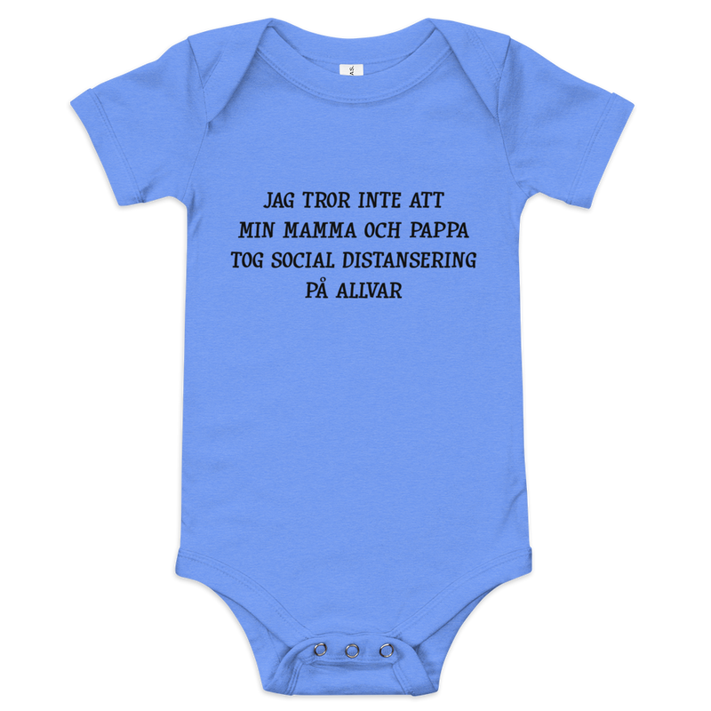 Babybody med texten "Social distansering"