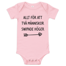 Babybody med texten "Allt för att två människor swipade höger"