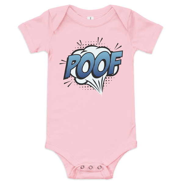 Babybody med texten "POOF"