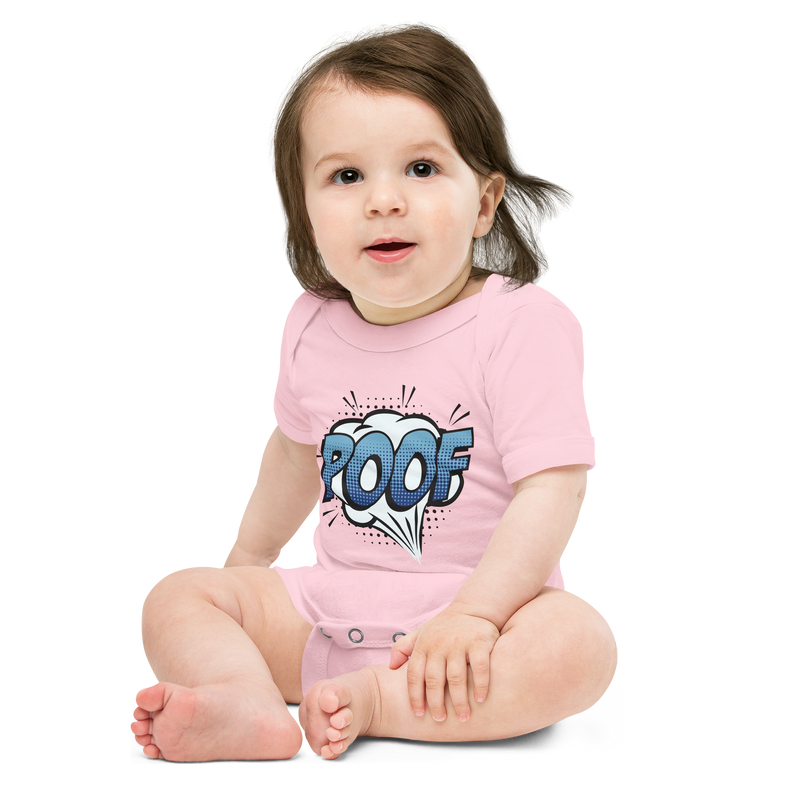 Babybody med texten "POOF"