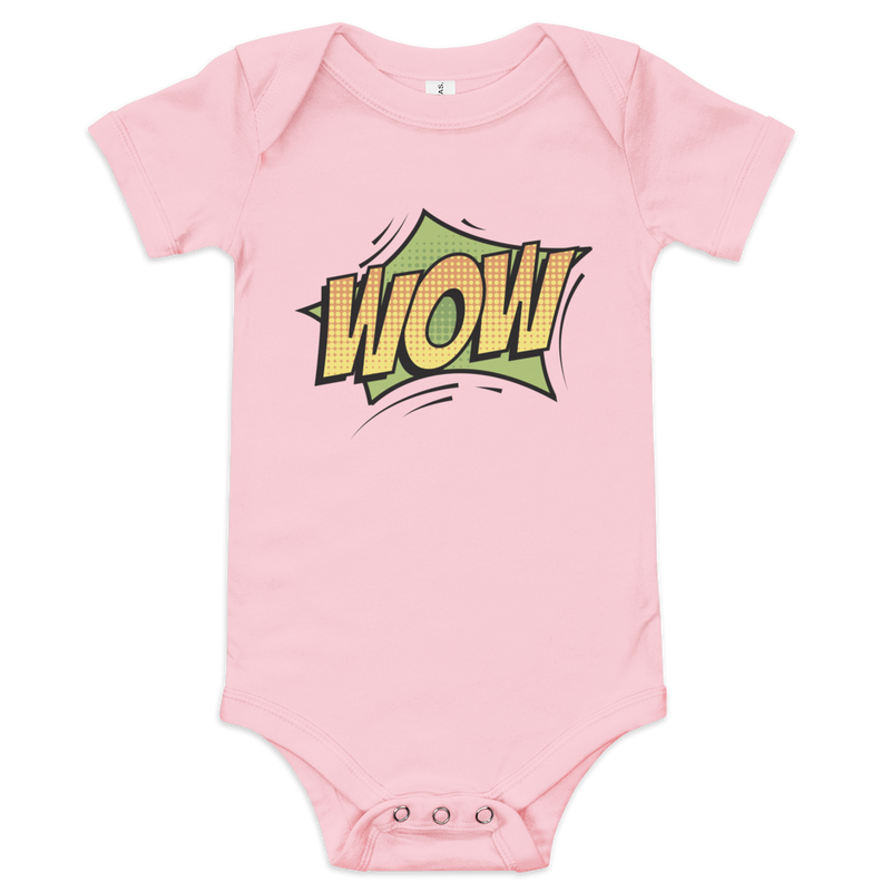 Babybody med texten "WOW"