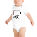 Babybody med texten "HJÄLP"