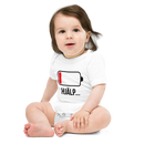 Babybody med texten "HJÄLP"