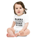 Babybody med texten "Mamma du är sparkad, mormor är här"