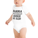 Babybody med texten "Mamma du är sparkad, farmor är här"