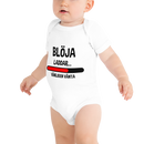 Babybody med texten "Blöja laddar - vänligen vänta"
