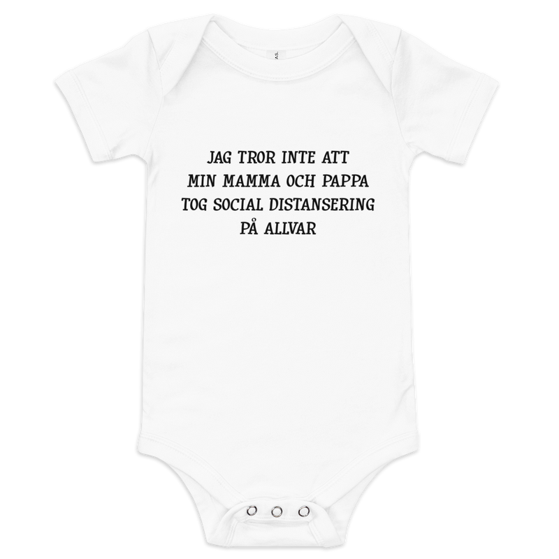 Babybody med texten "Social distansering"