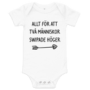 Babybody med texten "Allt för att två människor swipade höger"