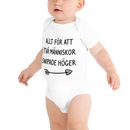 Babybody med texten "Allt för att två människor swipade höger"