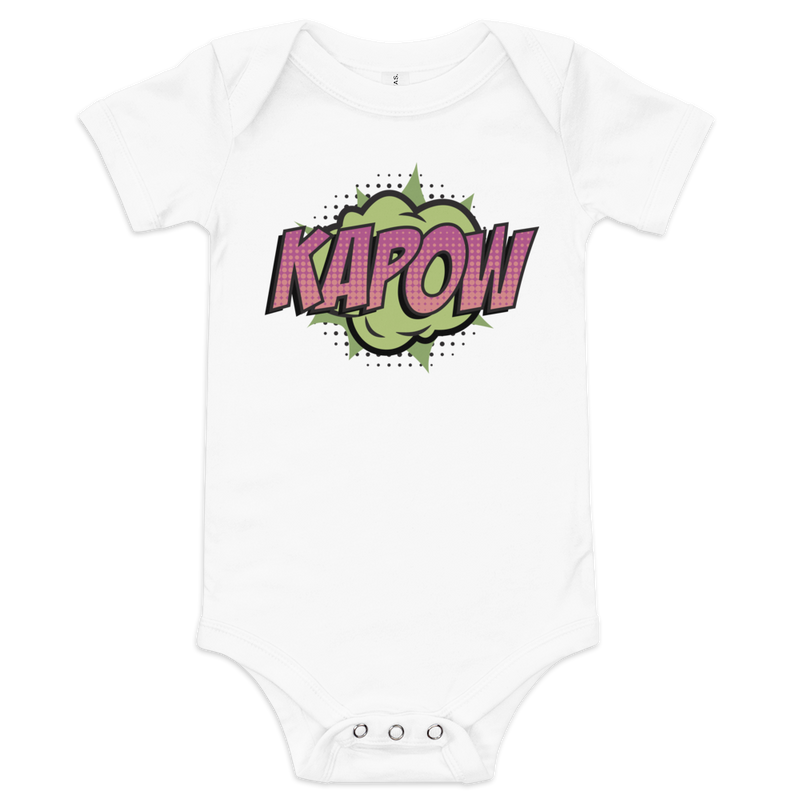Babybody med texten "KAPOW"