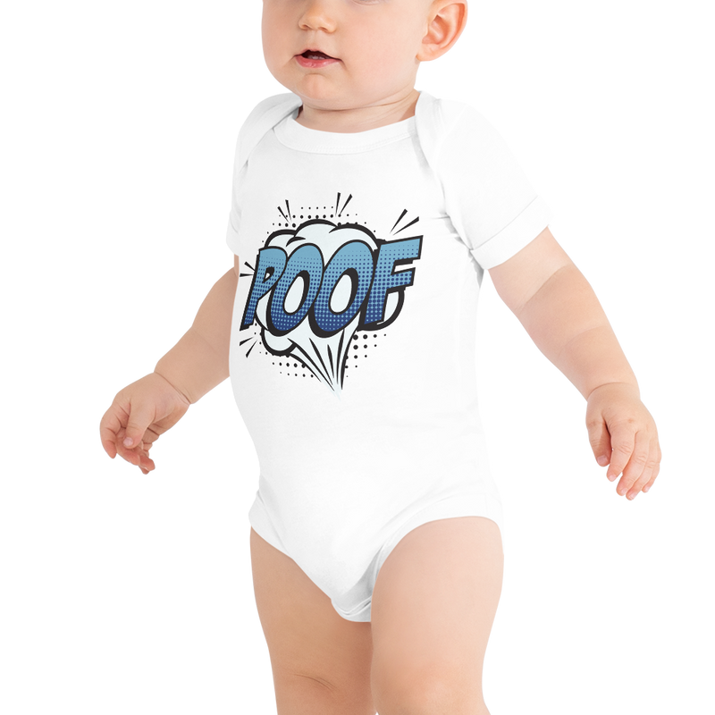 Babybody med texten "POOF"