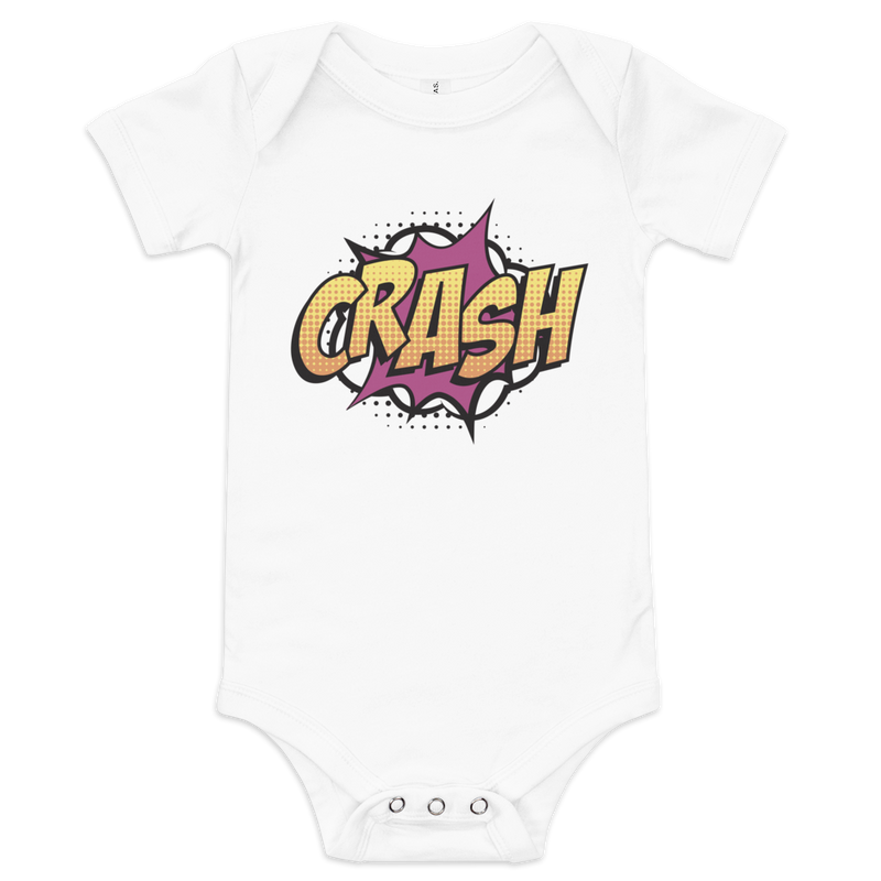 Babybody med texten "CRASH"