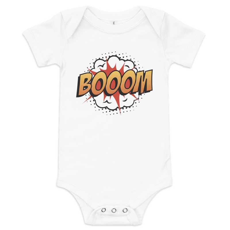 Babybody med texten "BOOM"