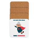 Glasunderlägg med tryck " Om inget går vägen ring mormor"