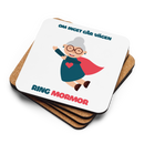 Glasunderlägg med tryck " Om inget går vägen ring mormor"