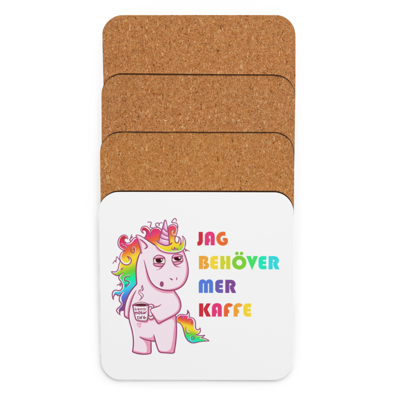 Glasunderlägg med tryck "Jag behöver mer kaffe"