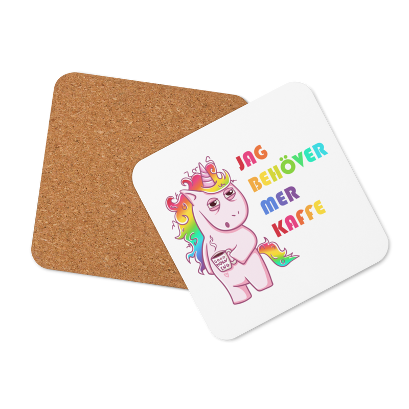 Glasunderlägg med tryck "Jag behöver mer kaffe"