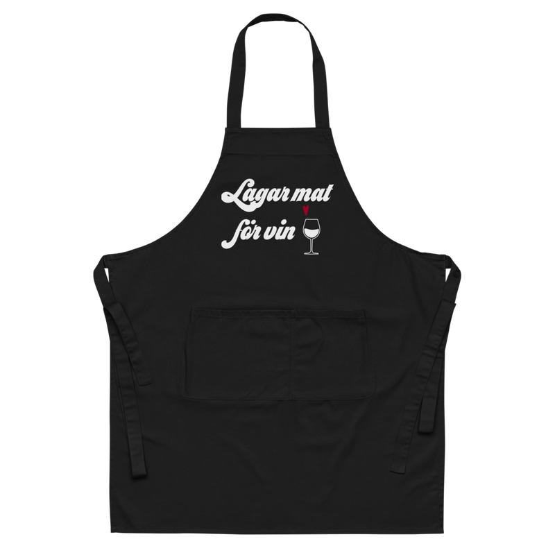 Förkläde med texten "Lagar mat för vin"