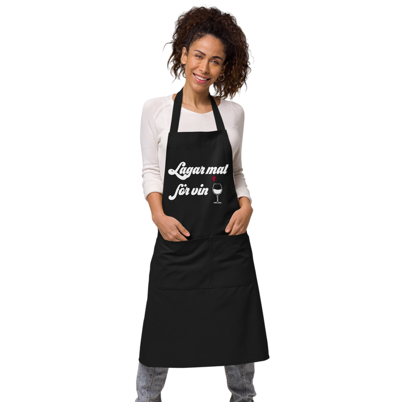 Förkläde med texten "Lagar mat för vin"