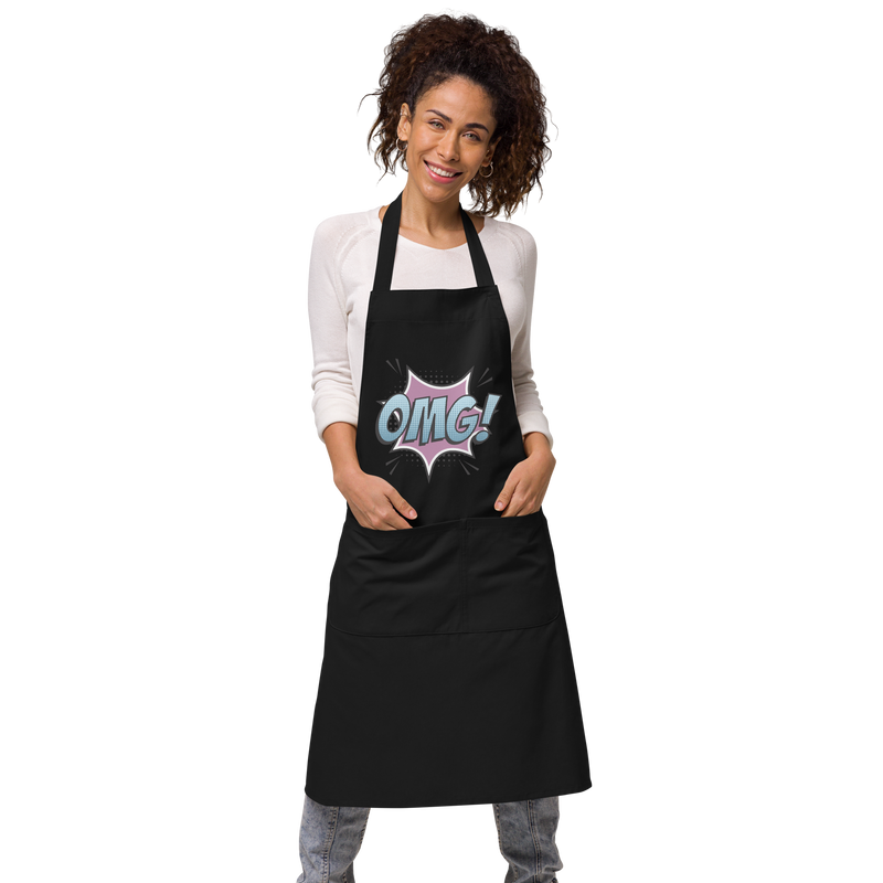 Förkläde med texten "OMG!"
