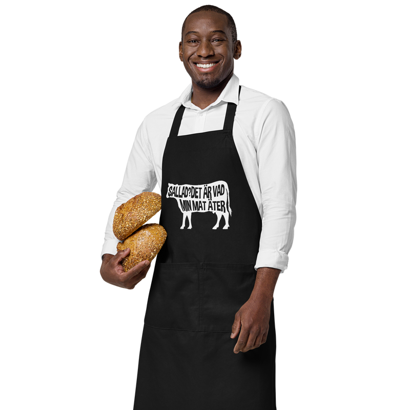 Förkläde med texten "Sallad? Det är vad min mat äter"