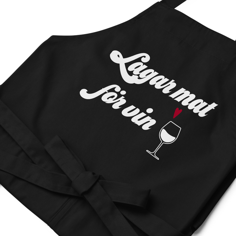 Förkläde med texten "Lagar mat för vin"