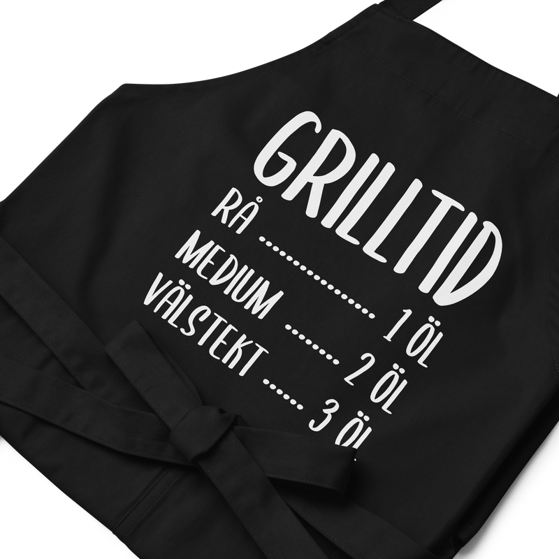 Förkläde med texten "Grilltid"