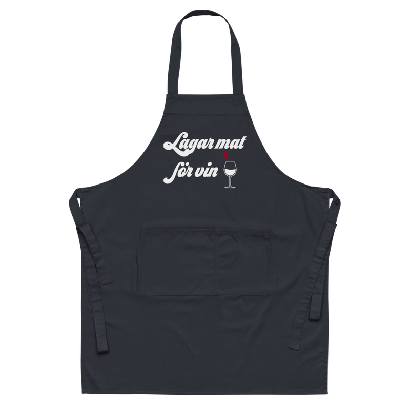 Förkläde med texten "Lagar mat för vin"