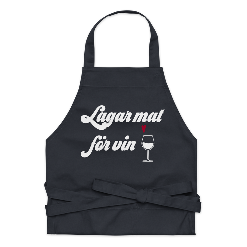 Förkläde med texten "Lagar mat för vin"