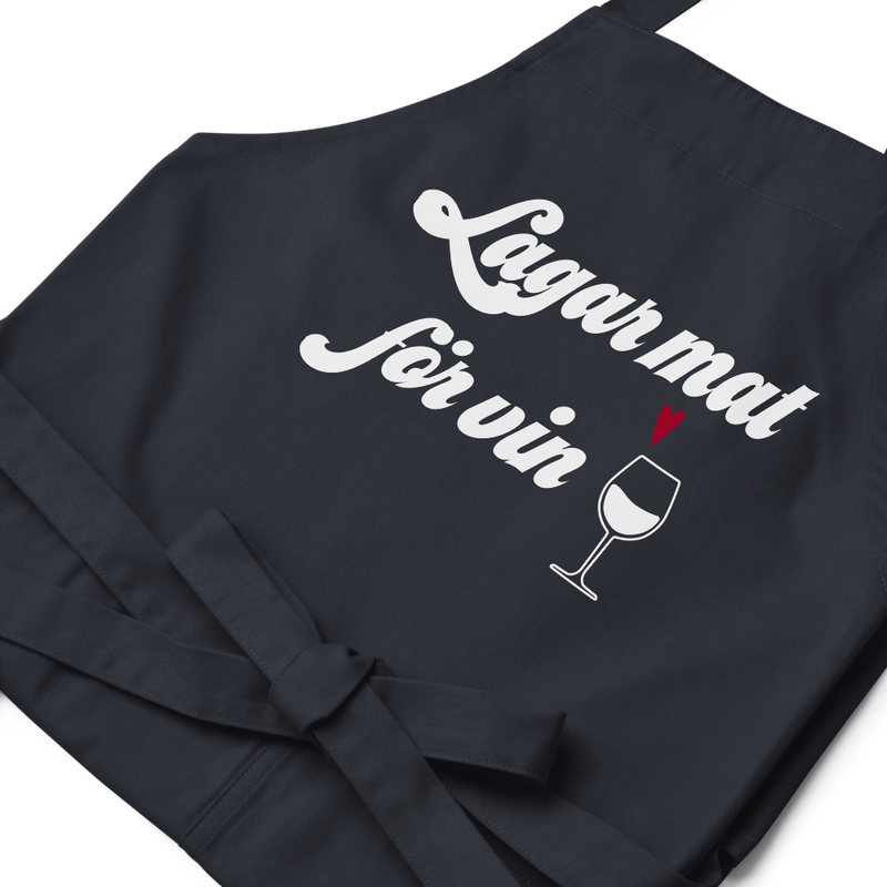 Förkläde med texten "Lagar mat för vin"