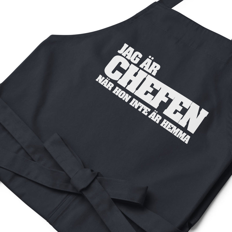 Förkläde med texten "Jag är chefen, när hon inte är hemma"