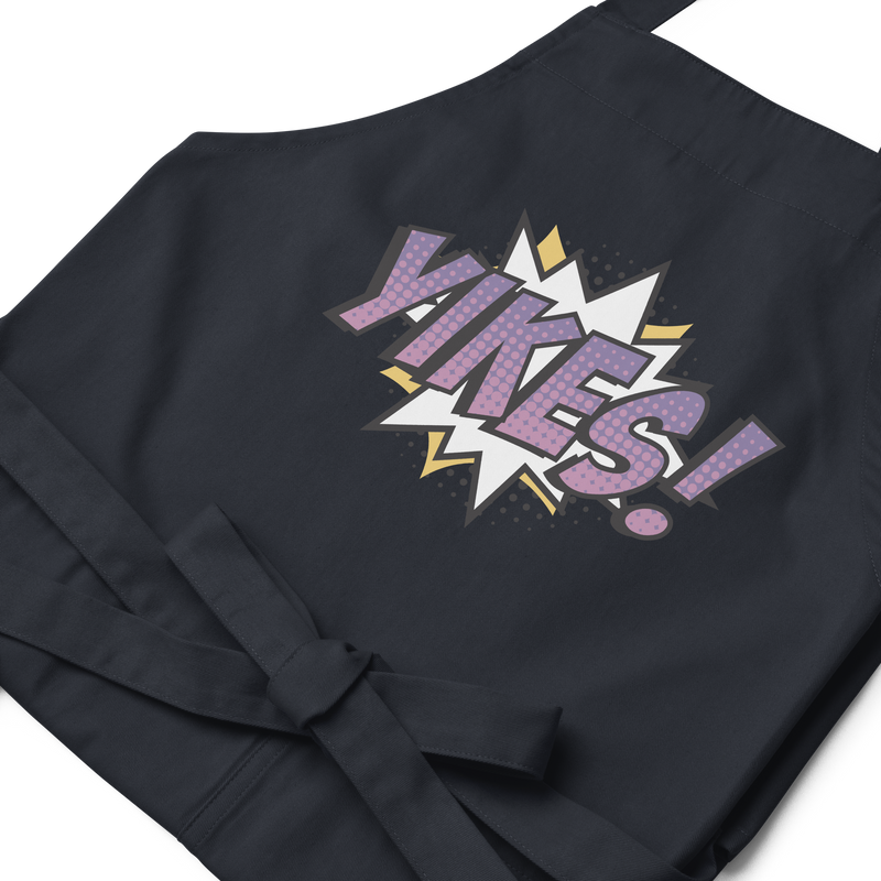 Förkläde med texten "YIKES!"