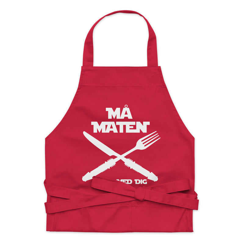 Förkläde med texten "Må maten vara med dig"
